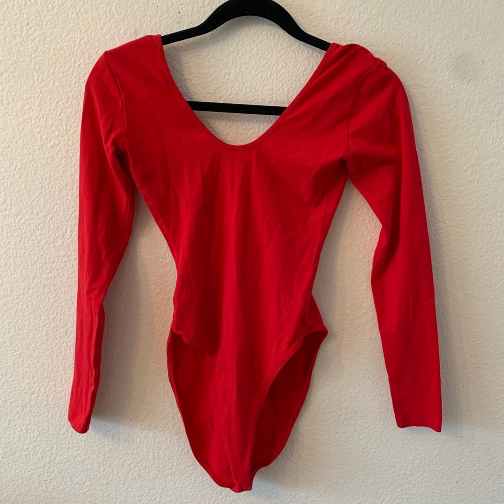 American apparel long sleeve red bodysuit size medium